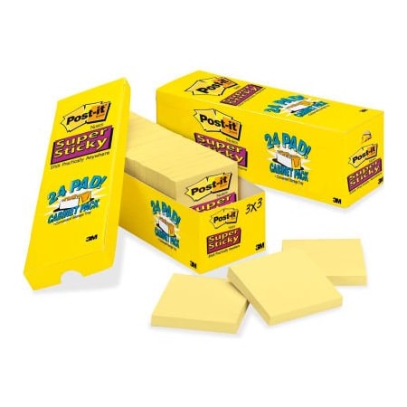 3M Canary Yellow Super Sticky Notes, 2 x 2, Ten 90-Sheet Pads/Pack 62210SSCY
